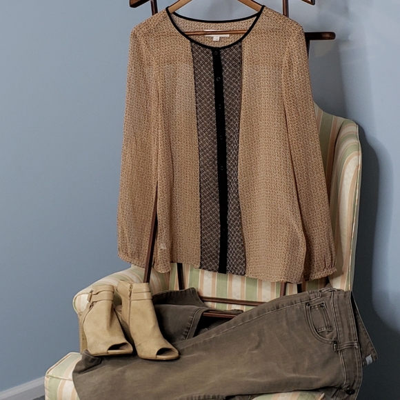 AnnTaylor Button Font Trending Sheer Mix Print Blouse ♡ - Picture 14 of 17